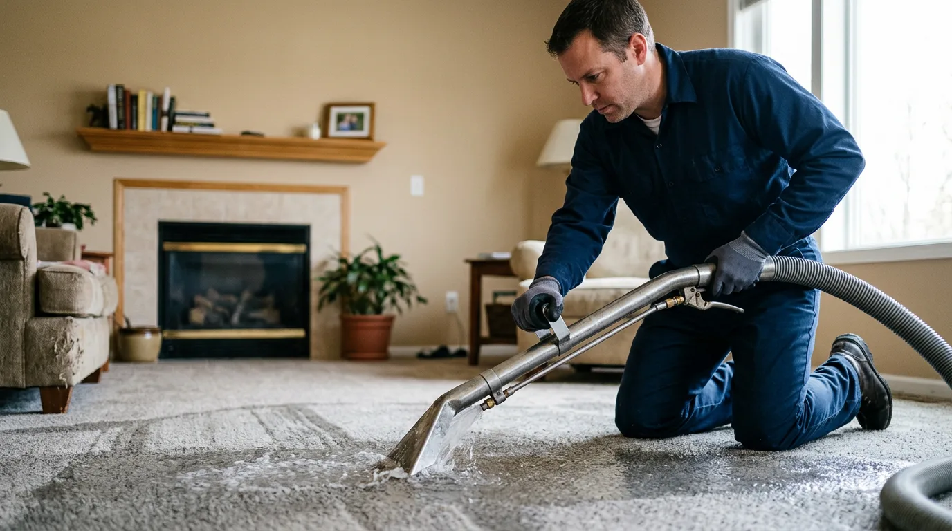 Water damage restoration technician working near New Braunfels, TX